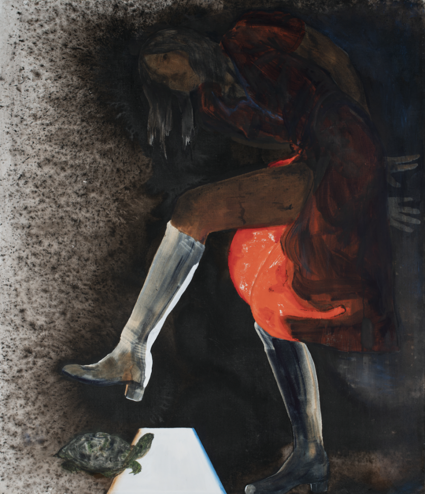 Stanislava Kovalcikova,&nbsp;The Overlook Step (Shelly),&nbsp;2021, Oil and ink on linen, 140 x 120 cm (55 x 47 inches), Courtesy Peres Projects, Berlin