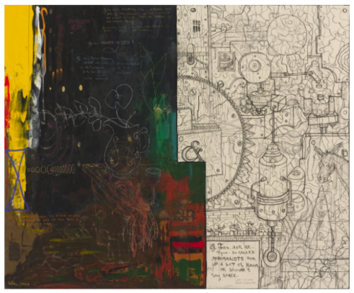 William T. Wiley
Choosing Things Over Time,&amp;nbsp;2007
Acrylic and charcoal on canvas
62 x 72 inches&amp;nbsp;